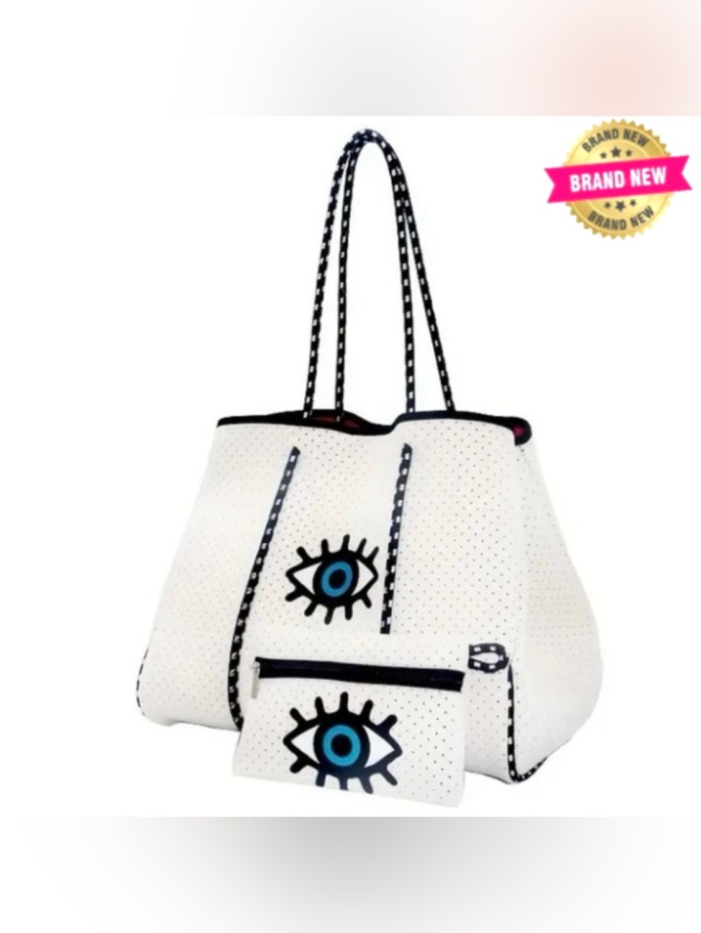 Neoprene Off White w/Evil Eye Tote & Small Pouch
